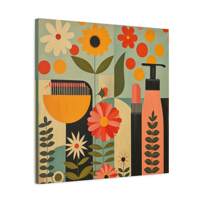 Mid Century Modern Floral beauty supply print on Matte Canvas, Stretched, 1.25"