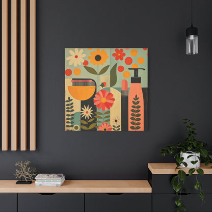 Mid Century Modern Floral beauty supply print on Matte Canvas, Stretched, 1.25"