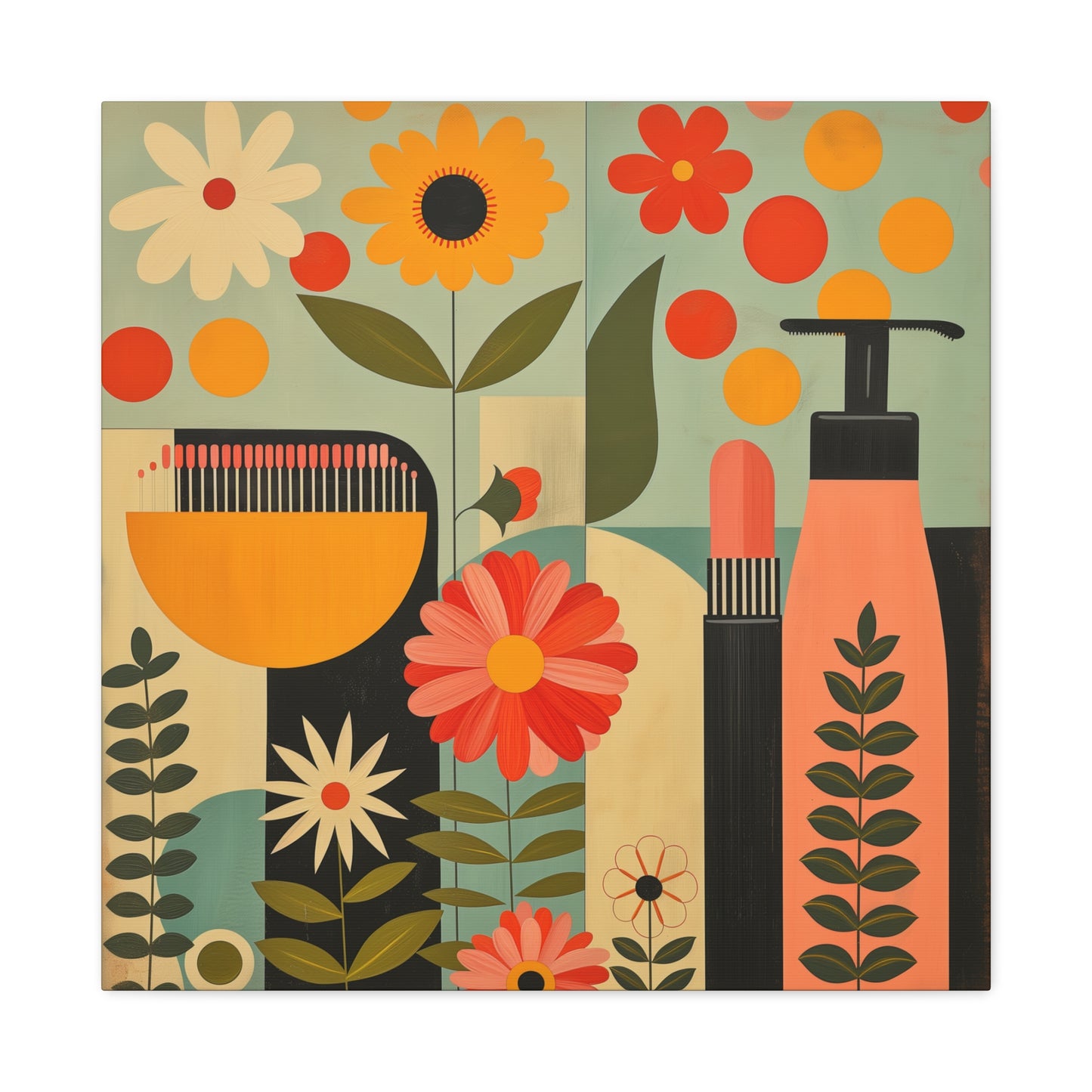 Mid Century Modern Floral beauty supply print on Matte Canvas, Stretched, 1.25"