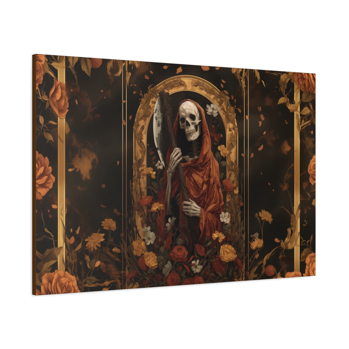 Canvas Wall Art - Art Deco Grim Reaper Floral Pattern