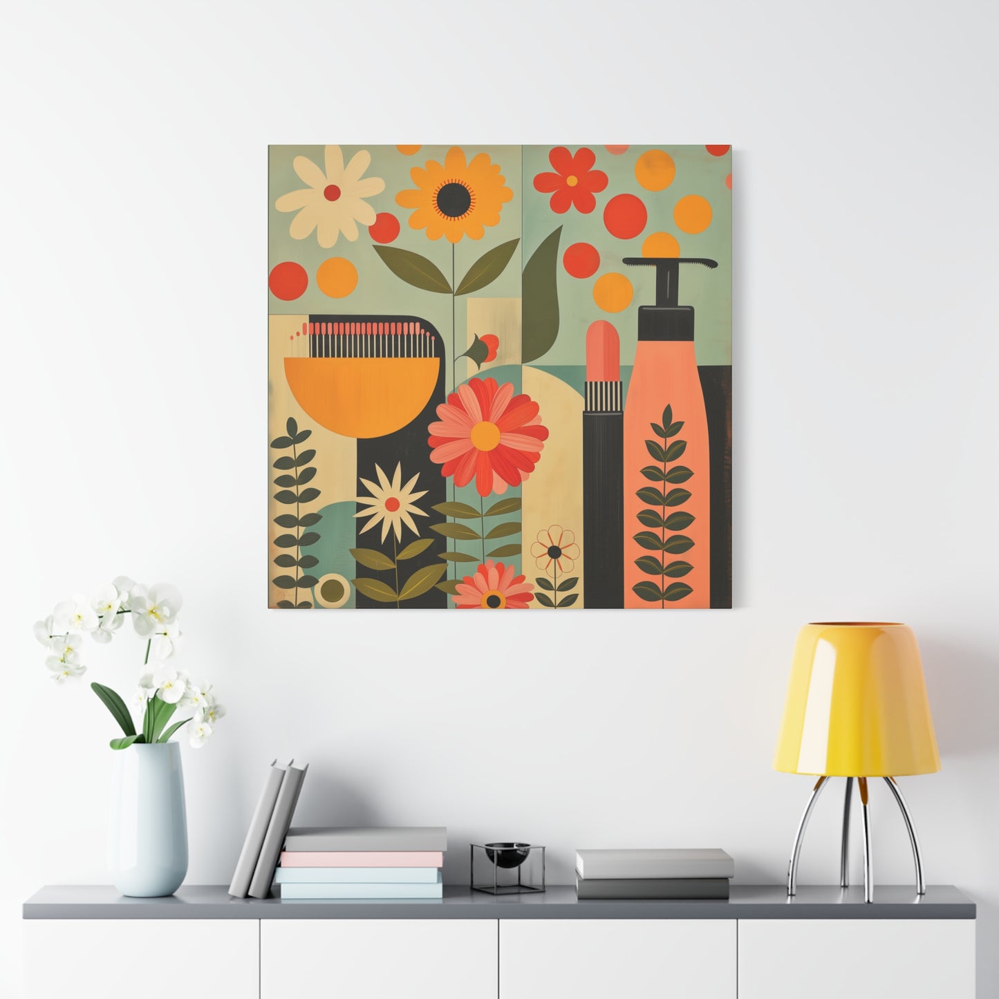 Mid Century Modern Floral beauty supply print on Matte Canvas, Stretched, 1.25"