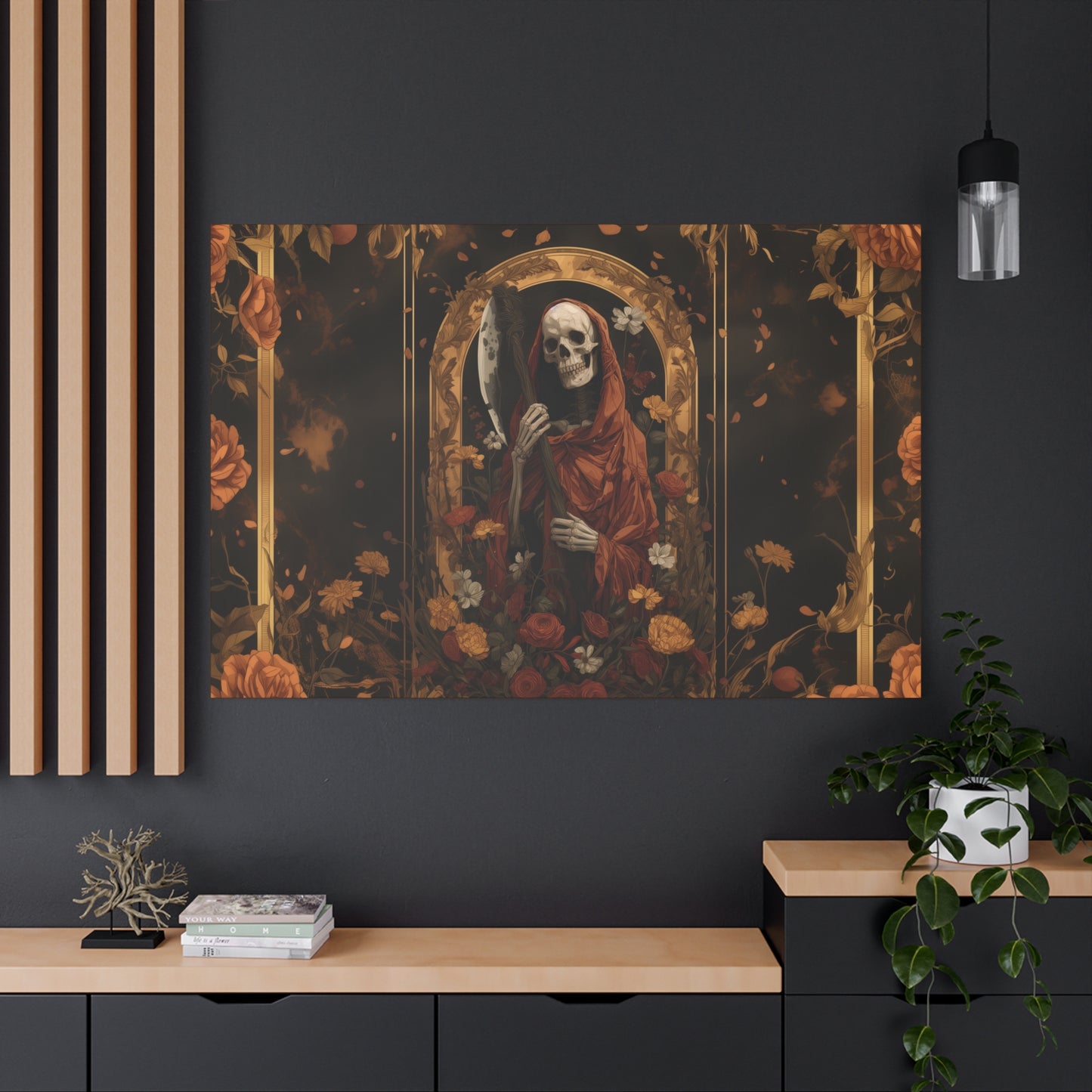 Canvas Wall Art - Art Deco Grim Reaper Floral Pattern