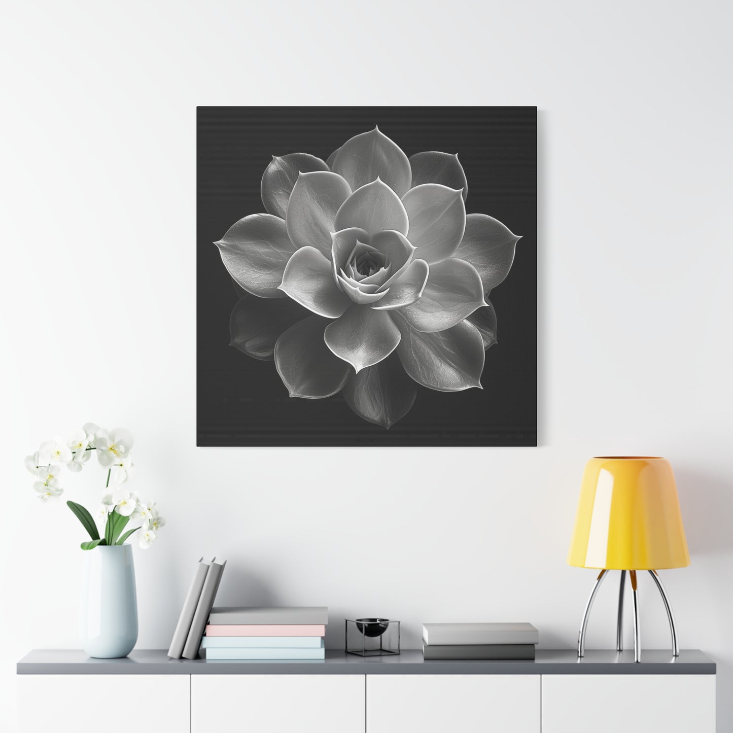 Black and white portrait of a succulent echeveria flower. Matte Canvas, Stretched, 1.25"