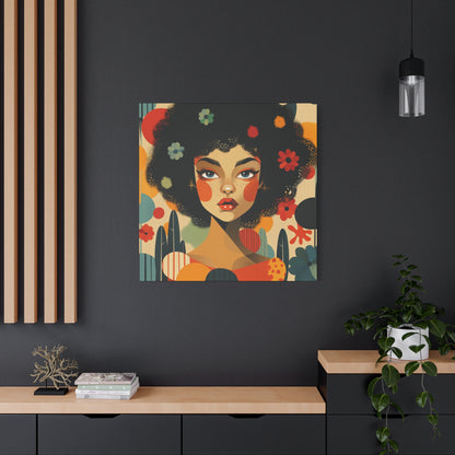 Woman with floral aesthetics mid century modern Matte Canvas, Stretched, 1.25"