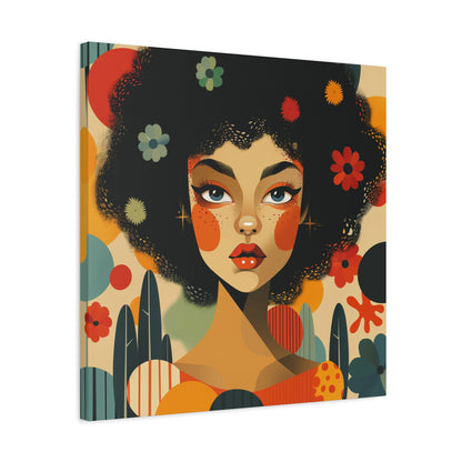 Woman with floral aesthetics mid century modern Matte Canvas, Stretched, 1.25"