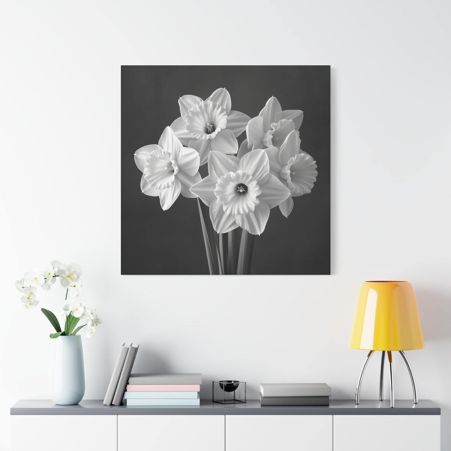 A black and white portrait of daffodil flowers. Matte Canvas, Stretched, 1.25"