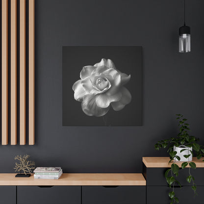 A black and white portrait of a white gardenia flower. Matte Canvas, Stretched, 1.25"