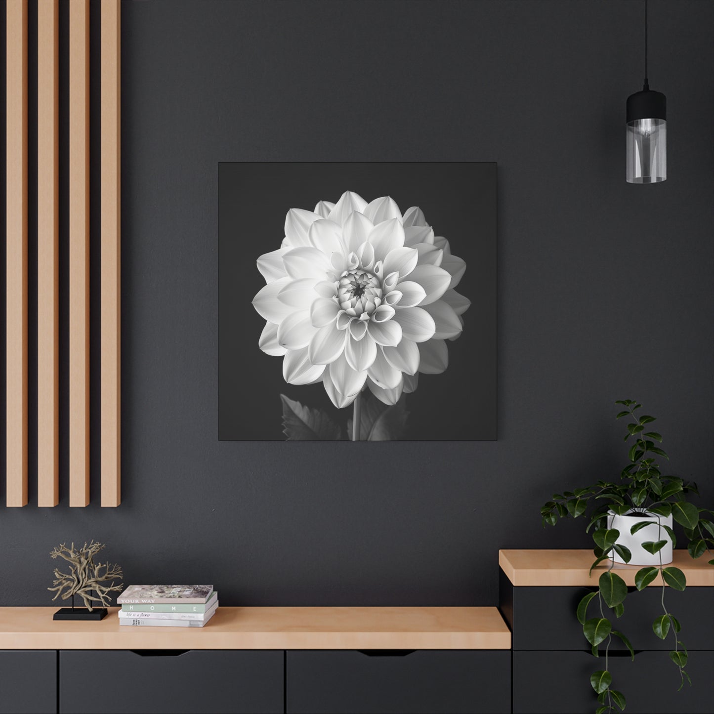 A black and white portrait of a dahlias flower. Matte Canvas, Stretched, 1.25"