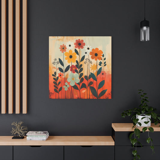 Midcentury Modern Floral print on Matte Canvas, Stretched, 1.25"