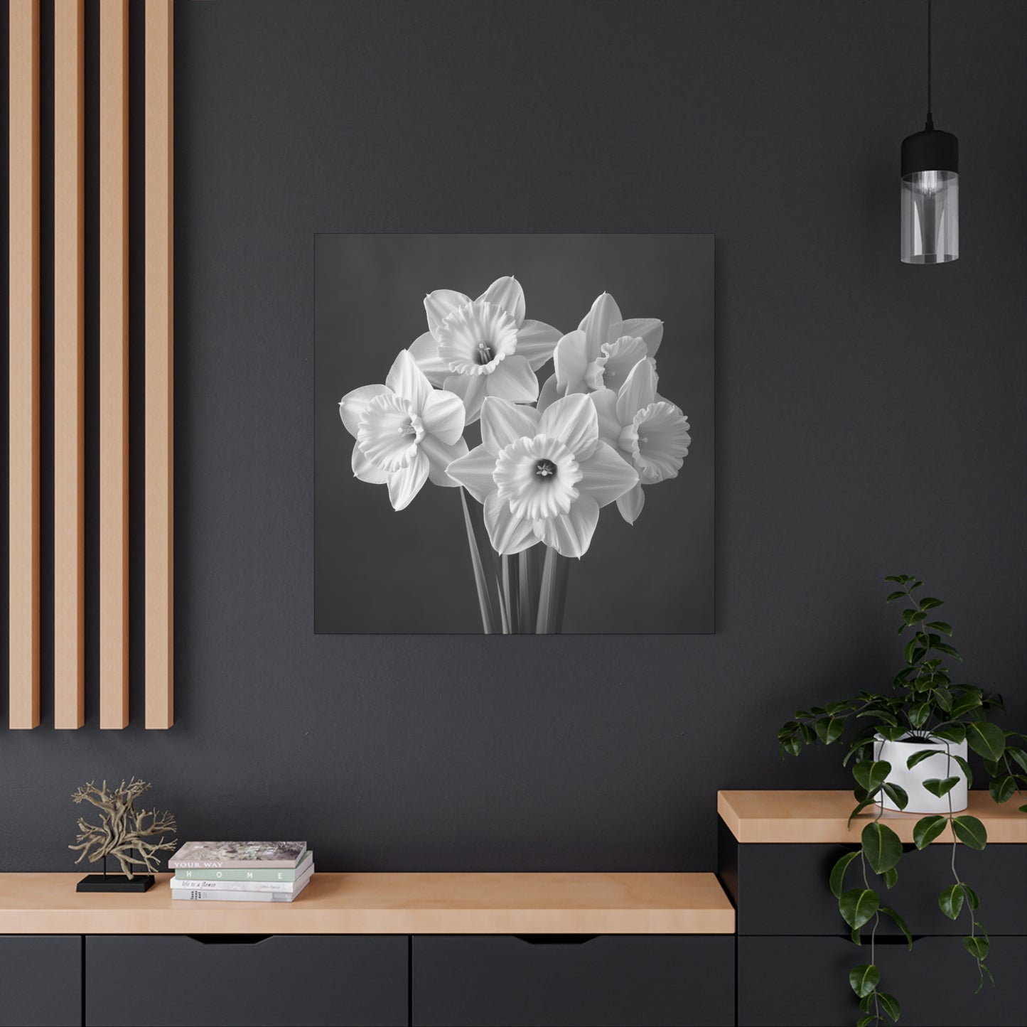 A black and white portrait of daffodil flowers. Matte Canvas, Stretched, 1.25"